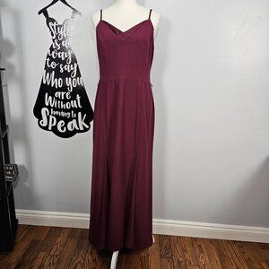 White Vera Wang Dress Spaghetti Strap V Neck Wine Mesh Panel Long Gown